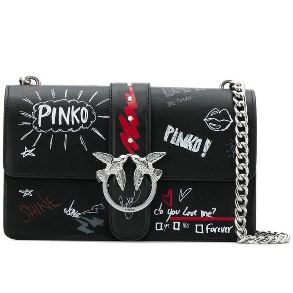 PINKO BLACK LOVE GRAFFITI SHOULDER BAG HANDBAG